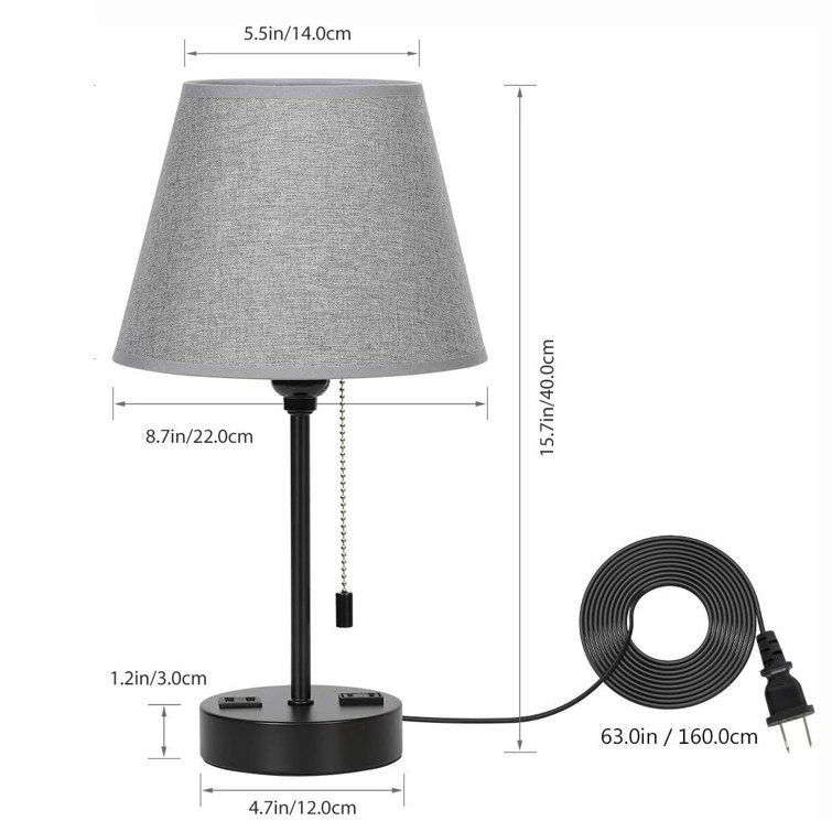 Latitude Run® Modern Grey Table Lamp Bedside Lamps Pull Chain with Dual